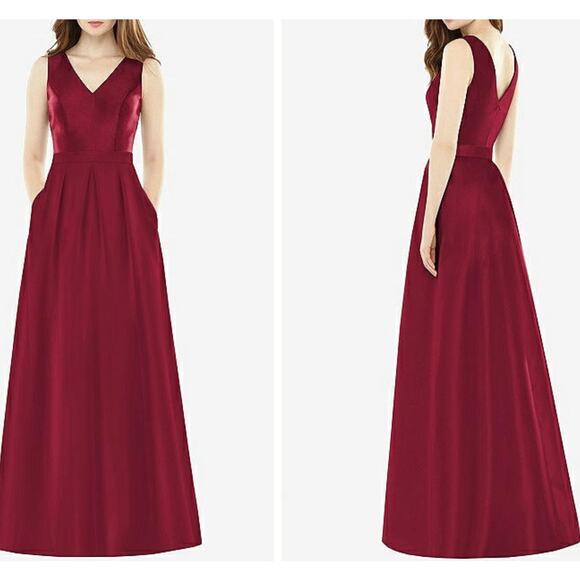 NWT Alfred Sung Size 4R BRIDESMAID DRESS D753 BURGUNDY Statin Twill Gown Pockets - Picture 1 of 9